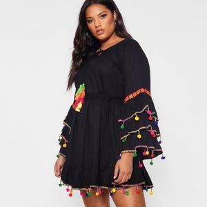 Plus Tassel Trim Flare Sleeve Beach Dress